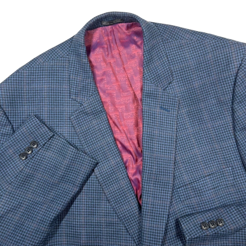 Jean-Paul Germain Wool Silk‎ Blazer Mens 50R Blue Micro-Check Luxury Sport Coat